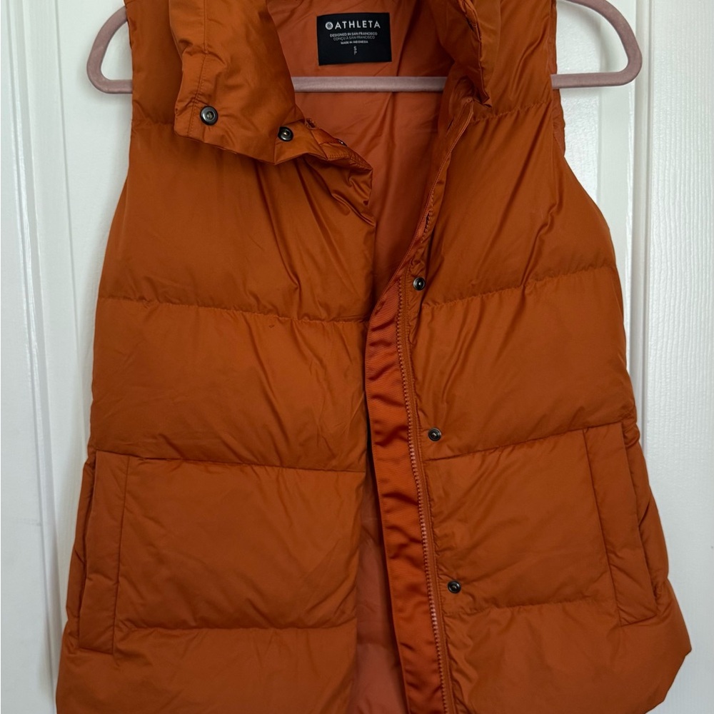 Athleta Orange Quilted Vest with High Collar